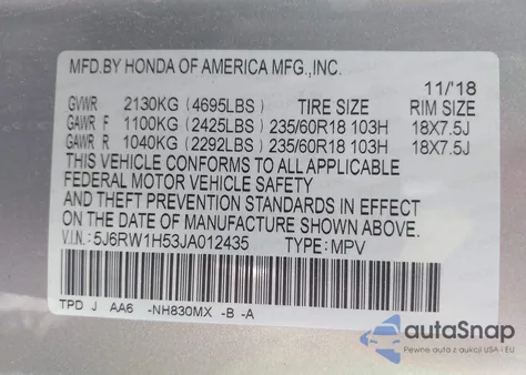 2018 Honda Cr-V Ex from USA, damaged, VIN 5J6RW1H53JA012435